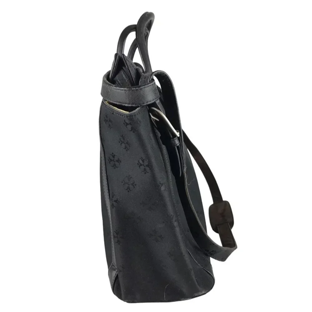 Moonsus Womens Black Beige‎ Lined Leather Inner Pockets Laptop Bag
